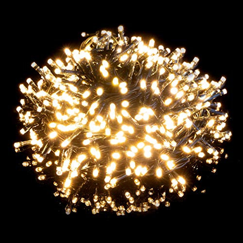 Nataland Catena Luminosa 300 Led - 20 Metri Da Interno Ed Esterno, Serie Certificata Con Controller 8 Funzioni, Per Illuminazione Casa, Vetrine e Albero di Natale (Bianco Caldo, 300 Led - 20 Metri)