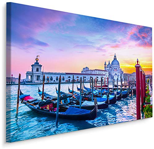Muralo Leinwandbilder 120x80 Stadt Venedig Gebäude Leinwand Wandbild Kunstdruck Architektur Kanal Wasser Gondeln Schlafzimmer Wohnzimmer Wanddekoration Design XXL 405 Br. 120 cm x Hö. 80 cm
