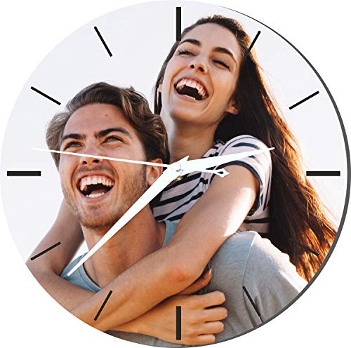 Gravure Events Grande Horloge Personnalisée avec Votre Photo - Diamètre 28,5 cm - Cadeau Personnalisable Saint-Valentin Noël Anniversaire Mariage J.C