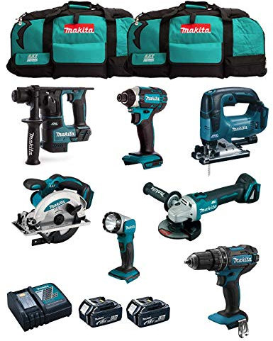 Kit MAKITA MK701 (DDF482 + DHR171 + DGA504 + DTD152 + DJV182 + DSS610 + DML802 + 2 Batterien 5,0 Ah + Ladegerät + 2 x LXT600)