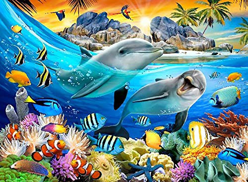 Sugamm 5D Diamond Painting kit Runder Diamant Delfin Full Drill Set, DIY Zubehör für Diamantmalerei Ozean Kristallstickerei Kreuzstich Home Schlafzimmer Büro Wanddekoration 30x40cm