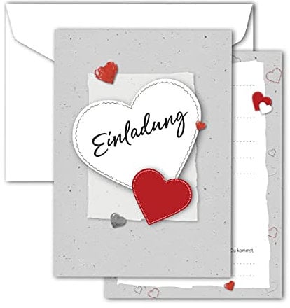 RotfuchsDesign – Einladung mit Herz, 12 Einladungskarten, Geburtstag, Party, Jubiläum, Abschied, Erwachsene, Frau, Mädchen, zum Ausfüllen, mit Umschlägen, modernes Design, DIN A6