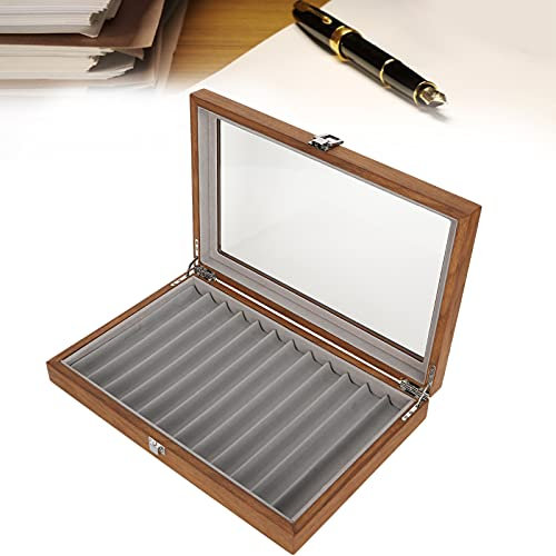 Pen Display Box, 12 Slot Wooden Fountain Pen Display Case Organizer, Walnut Wood Storage Gift Box for Shop Home Collection Display
