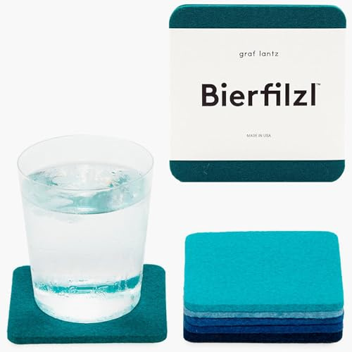 Graf Lantz - Bierfilzl Merino Wool Square Coasters Set of 6 - Ocean (4x4x5mm) - Absorbs 30% of Weight - Natural German Wool - Heat Resistant, Sustainable, Reusable - Home Decor & Coffee Table Decor