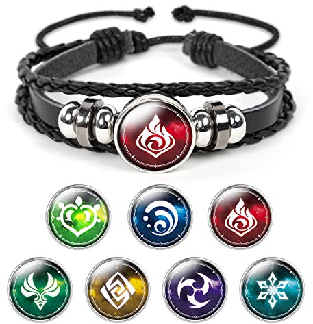 Aucuu Genshin Impact Armband Unisex, Peripherie Spielelement Abzeichen Armband, Verstellbares Leuchtendes Armband, Spiel Fan Cosplay Armband Geschenk (1 Armband + 7 Stück Ersatzperlen)
