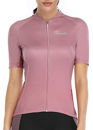 Santic Maillot de cyclisme à manches courtes pour femme - Avec fermeture éclair - Respirant - Rose - Taille S