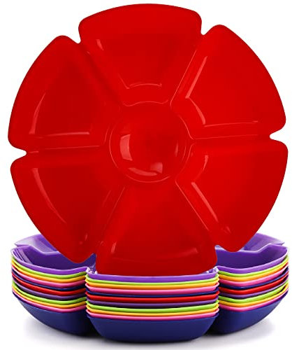 AVLA 12 Pack Compartment Trays, 30cm Plastic Snack Serving Tray, Sectional Food Serving Platters, Round Divided Catering Tray for Parties, Nuts Veggies Candy Chips and Dip, Round