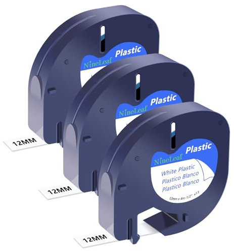 NineLeaf 3 x Compatible for Dymo Label Tape 91201 91331 Refills Dymo Letratag Plastic Tape Black on White 12mm x 4m Letra Tag LT-100H LT-100T LT-110T
