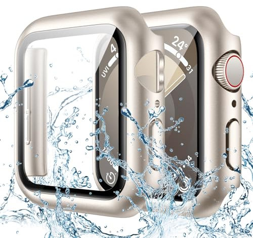 Goton Custodia impermeabile per Apple Watch Screen Protector 40 mm SE 3/2/1, Serie 6/5/4, paraurti rigido con vetro temperato per iWatch Cover 40 mm