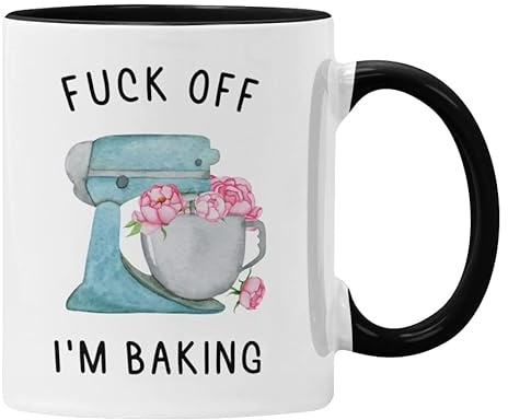 F**k Off I'm Baking Mug Gift For Her, Funny Profanity Cup (Black)