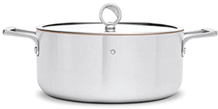 Olav Pentola in rame, 5,8 litri, pentola da 26 cm, a induzione, con coperchio in vetro, casseruola, in acciaio inox con nucleo in rame in sistema Olavs a 5 strati