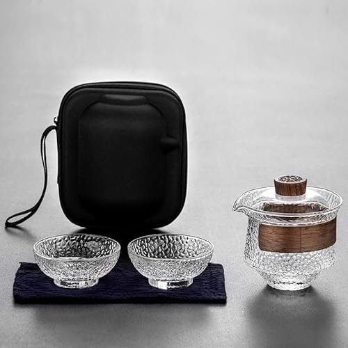 PORI 3 Pezzi da 200 ml Set da tè Tazze in Vetro Trasparente zuppiera da Viaggio Portatile