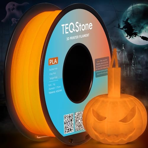 TEQStone PLA Filament 1,75mm Glow In The Dark Leuchteffekt für 3D Drucker in Vakuumverpackung 1kg Spule (Orange Leuchten)