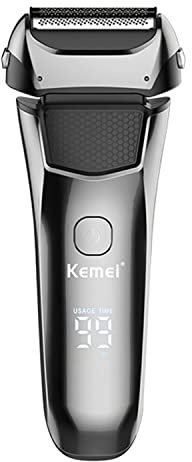 KEMEI Herren Rotary Kabelloser Rasierer 3D Elektrischer Wiederaufladbarer Rasierer Präzisions-Bart-Koteletten-Trimmer Rasierer IPX7 Wasserdicht Waschbar Fellpflegerasierer (KM-8512)