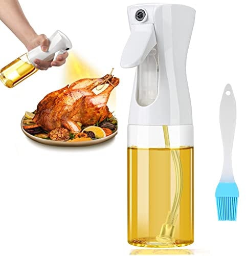Pubiao Oil Sprayer Bottle 200ml Oil Spray Dispenser Mister Bottles with Brush Refillable Container for Kitchen Cooking Salad BBQ Baking Grilling Roasting Fryer Vinegar (White)