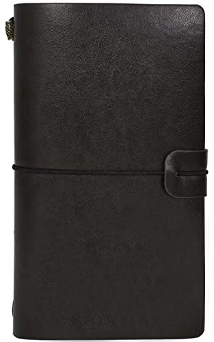 Jahrgang Tagebuch A6 Leder Notizbuch, Klassisches Nachfüllbar Reisetagebuch Blanko Seiten mit Elastischem Verschlussband, Arbeitsaufzeichnung zum Schreiben, Skizzenbuch Schreibheft, 4 Arten (Schwarz)