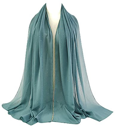 LICHENGTAI Damen Hijab Kopftuch Muslimischer Schal Turban Chiffon Lange Wrap Schals Frauen Kopftüchern Glitzer Strass Hijab Beanie Mützen Schal Kopftuch