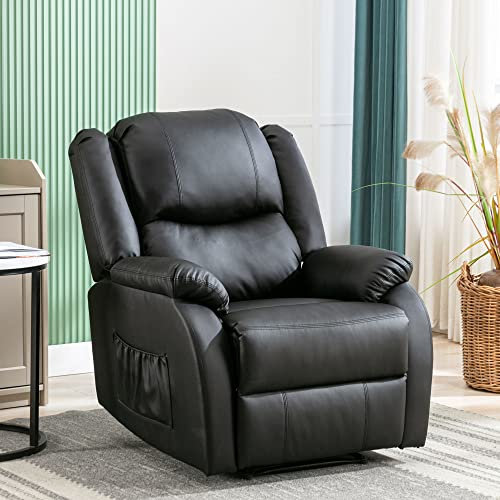Kayan Einzelsessel Fernsehsessel Ausziehließer Liegestuhl PU Leder Sessel Liege Einlades Sofa Akzent Stuhl Handbuch Liege mit PU-Leder mit Fußstütze, Seitentasche für Wohnzimmer XXL (Schwarz)