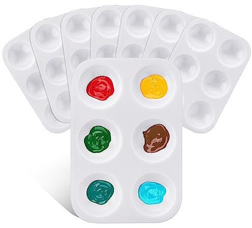 8 PCS Paint Tray Palette, Abeillo Mini Paint Palette Watercolor Palette Painting Tray Plastic Paint Pallets for Painting Party, Art Painting and DIY Craft Class, 6 Wells