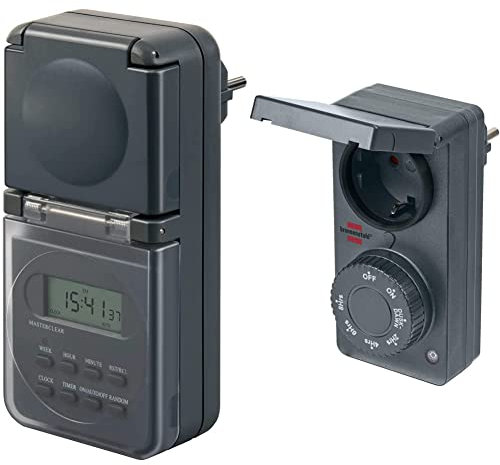 Brennenstuhl Digitale Wochenzeitschaltuhr IP44, Digitale Timer-Steckdose, Anthrazit & Zeitschaltuhr mit Dämmerungssensor DDT IP44 (Zeitschaltuhr mit Dämmerungsfunktion und 6 Schaltprogrammen)