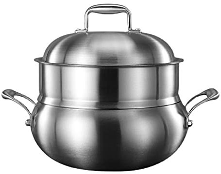 OQHAIR Edelstahl-Dampfgarer, doppelter Verwendungszweck, verdickt, zweilagig, porenfrei, unbeschichtet, gedämpftes Brötchen, Suppenküche, mit Dampfgarer (Farbe: 26 cm) (28 cm)