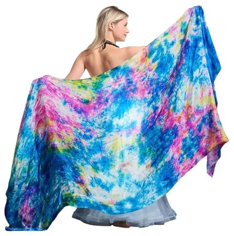 TMZAQH Frauen Bunte Seide Professionelle Bauchtanz Seide Schleier Hand Made Tie Dyed Schal 250 * 114 cm