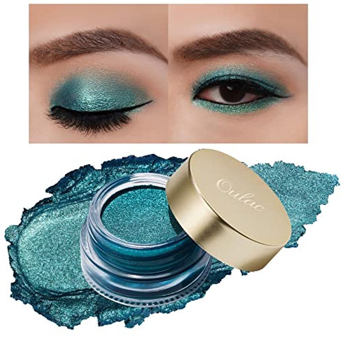 Oulac Glitzer Lidschatten Grün| Hochpigmentierter Creme-Lidschatten| Wasserfest & Langlebig| Metallisch schimmernde Finish| Verblendbar & Faltenfreies Augen-Makeup|Vegan |06g (14)