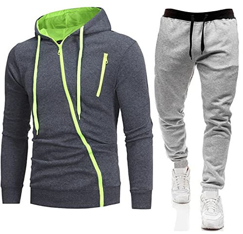 XTBFOOJ Herren Herbst/Winter Mode Lässig Sport Patchwork Plaid Print mit Tasche Samt Hoodie Hoodie Hose Zweiteiler Anzug Zweireiher Trainingsanzug für Herren Herren Joggingsuit Jogginganzug+Herren