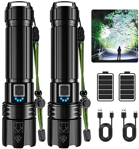 Linternas recargables de alto lúmenes, 250,000 lúmenes, linterna LED superbrillante, luz de flash de alta potencia con capacidad de 5000 mAh, linterna de mano impermeable para camping, senderismo
