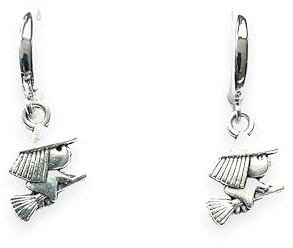 ASTER ALHELÍ - Pendientes Mujer Aros Chapados en Platino - Colgantes Halloween Bruja en Plata Vieja - Handmade Graciosa Bruja con su Escoba - Pendientes Originales