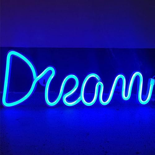 Creperture Letrero de Neón de Ensueño, 39 x 13,5 cm Personalizado Letrero de Neón Luminoso LED para Pared Luces Nocturnas Alimentadas por USB Decoración para Dormitorio, Bar, Boda, Fiesta, Azul