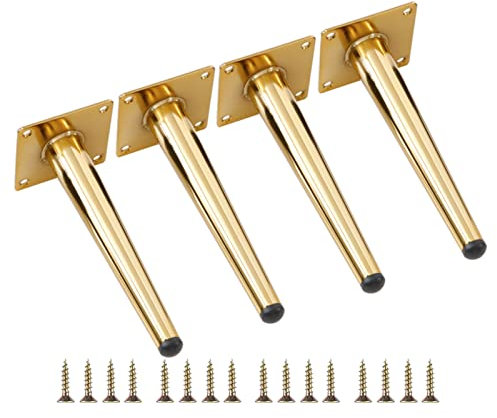 möbelfüße Sofa füße Schreibtisch füße Set mit 4 geraden Möbelbeinen aus Metall, konische TV-Schrankfüße, DIY-Ersatzteile für Sofa, Tisch, Couch, Schrank, Sessel, Ottomane (12 cm, Gold) Set mi
