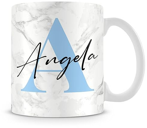 Getagift Personalised Mug Initial with Name, Alphabet Mug, Marble Mug, Coffee Mug.