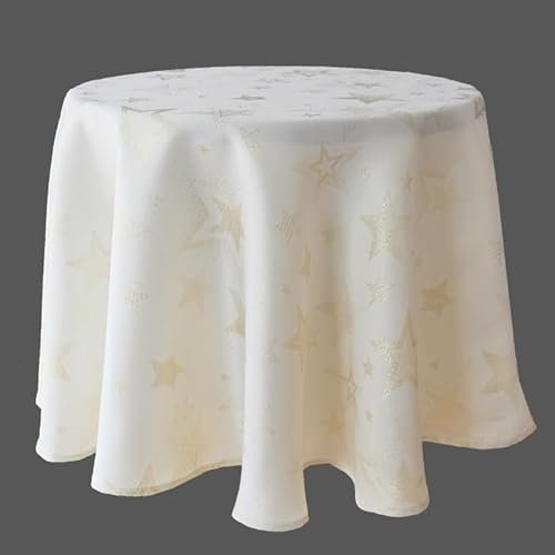 texpot Tischdecke 160 cm rund in Creme Weihnachten Advent Sterne 100% Polyester