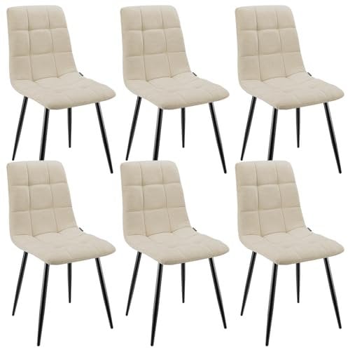 WAFTING Esszimmerstühle 6er Set, Gepolsterter Stuhl mit Hoher Rückenlehne und Leinendesign, Esstischstühle mit Metallfuß, für Esszimmer, Wohnzimmer, Küche, Schlafzimmer und Empfangsraum, Beige