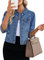Vetinee Womens Jean Jacket Womens Shacket Jacket Jean Jacket for Women Cute Jackets for Women Trendy Cropped Jacket Women Shackets Medium Blue Size Large Fits UK Size 16 - UK Size 18