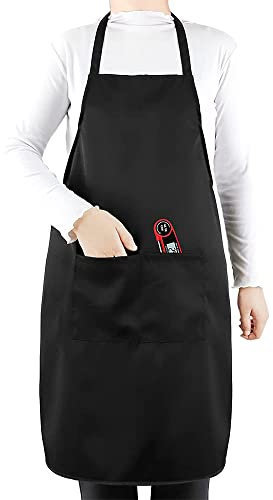 trabag Schwarze Kochschürze mit Taschen für Herren & Damen, Strapazierfähige Grillschürze für Küche, Grillparty, Beruf in Restaurant und Café
