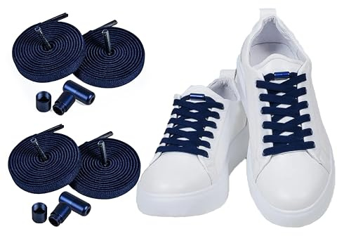 ELANOX® Elastische Schnürsenkel ohne Binden 8mm für 2 Paar Schuhe – Extra Stark mit Metallverschluss – Flache Gummischnürsenkel für Sneaker & Sport