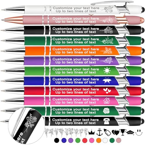 Xihedfd Personalisierte Kugelschreiber mit Gravur Custom Stylus Kugelschreiber mit Namen Text Logo Geburtsblume Personalisierte Metall Stift Geschenk für Büro Business Schule-100 Stück