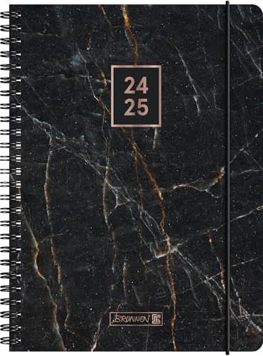 BRUNNEN Schülerkalender (2024/2025) „Black Marble“, 2 Seiten = 1 Woche, A5, 208 Seiten, schwarz