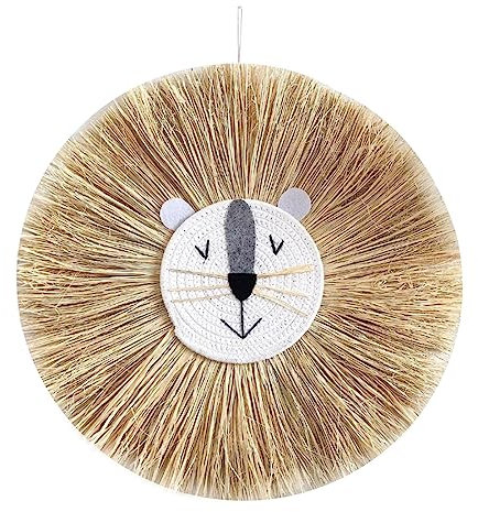 Löwe-Wandkunst, Kinderzimmer, Makramee-Wandbehang, Tier-Wanddekoration, Tierkopf, handgestrickt, 50 x 60 cm, nordischer Typ, gewebt, niedlicher Löwe, Wanddekoration mit Umhängeband Zubehör, Typ 1