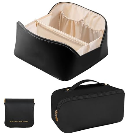 Trousse de Toilette Femme,Sac à Maquillage Portable Grande Capacité,Multifonction Trousse de Toilette Voyage,Grande Trousse de Maquillage avec Poignée,Étanche Organisateur Multifonction (Noir-2)