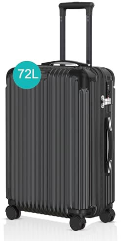 Voyagoux Koffer - 72L, Rollkoffer mittelgroß, Hartschalenkoffer, TSA-Schloss, ABS, 4X 360° Rollen, Robust und Leichtgewicht Suitcase, 68x48x27cm, Schwarz