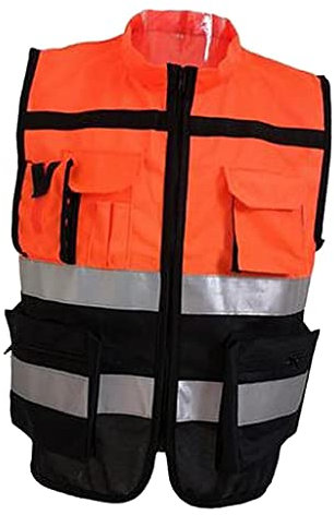 predolo Hochsichtbare Warnweste mit praktischem Reißverschluss, Leicht zu reinigen, Orange Schwarz, XL 175