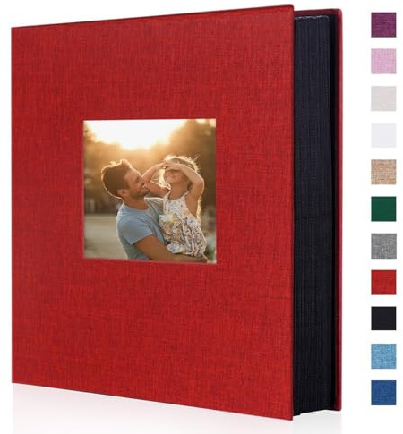 Miaikoe Fotoalbum, 15,2 x 10,2 cm, 400 Taschen, Einsteckalbum mit großer Kapazität, für Familie, Hochzeit, Jahrestag, Leinenalbum, für 400 vertikale Fotos im Format 10 x 15 cm (400 Taschen, rot)