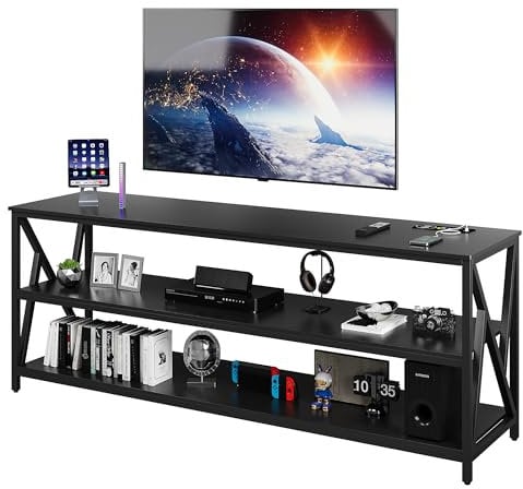 Figbird Mobile TV LED Con Stazione di Ricarica Per televisori da 70 Pollici, 140 × 60 × 40 cm Mobiletto TV con Illuminazione a 24 colori, Mobile Basso Soggiorno Nero