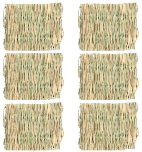 PEIQICHU 6 Pieces 28x21cm Grass mat for Rabbit Bunny Natural Straw Mats Bed Mat Bedding Nest Teeth Toy Small Animal Toys Chew Mat for Parrot Hamster Guinea Pig Chinchilla Squirrel Cages Hay Mat