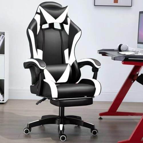 IZTOSS Sedia Gaming Economica,Sedia Gamer con Poggiapiedi Poggiatesta Cuscino Lumbare (G1-Bianco)