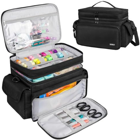 LEFOR·Z Nähzubehör Tasche,Doppellagige Nähtasche,XL Nähkorb für Nähzubehör,Aufbewahrung und Nähwerkzeuge,Nähset Tasche für Anfänger,Reisende,Nähkurse,Schwarz(Nur Tasche)