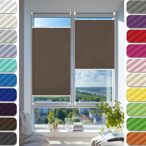 Plissee Plisseerollo Klemmfix Ohne Bohren 80 x 105 cm, Plissee Ohne Bohren nach Maß, Jalousie Plisseerollo Easyfix Faltrollo, Plisseerollo Rollo Jalousie, für Fenster & Tür, Braun